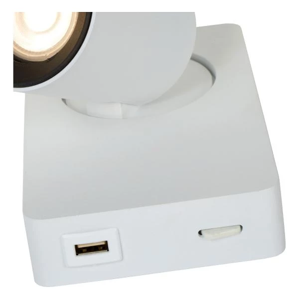 Lucide NIGEL - Bedside lamp / Wall light - LED Dim. - GU10 - 1x5W 2200K/3000K - With USB charging point - White - detail 3